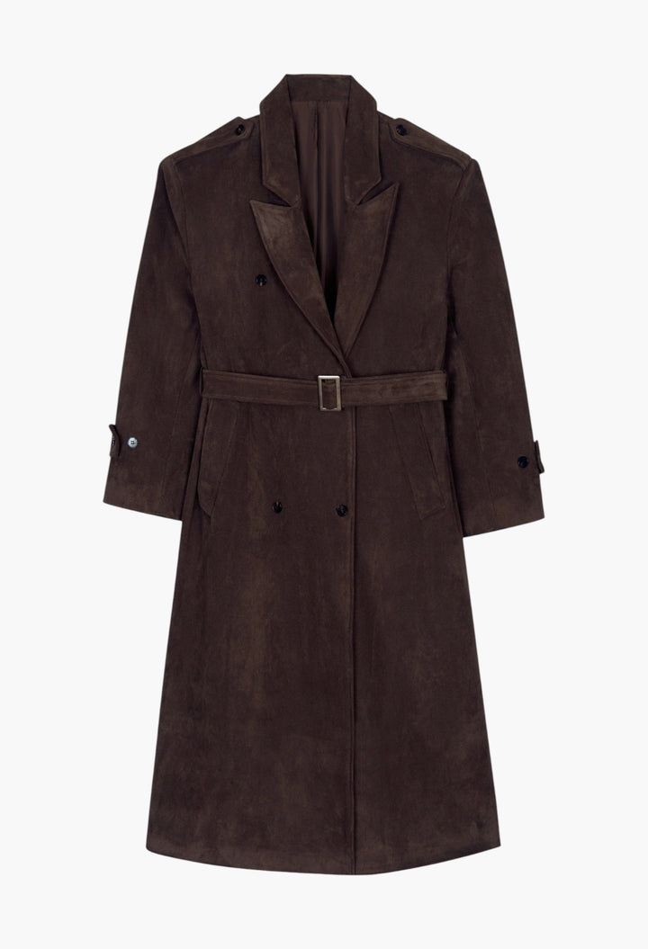 Pembroke Faux Suede Trench - Brown - GLAM MODA