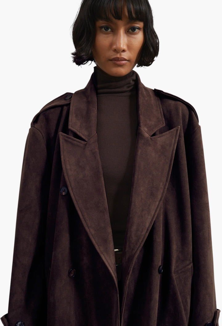 Pembroke Faux Suede Trench - Brown - GLAM MODA