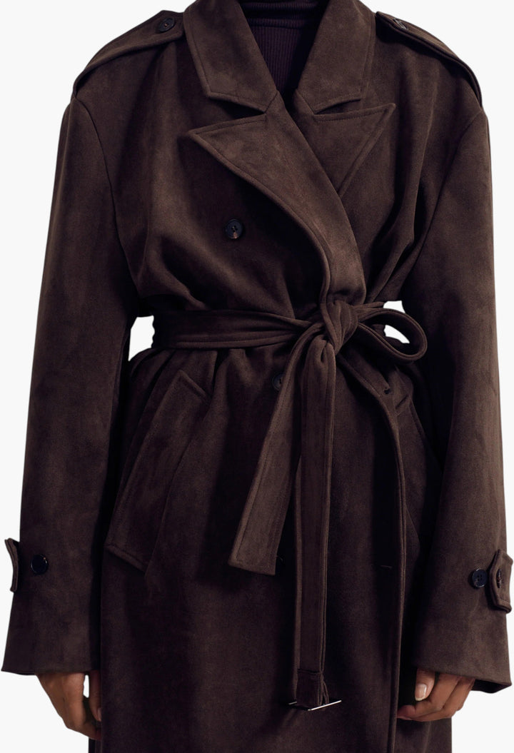 Pembroke Faux Suede Trench - Brown - GLAM MODA