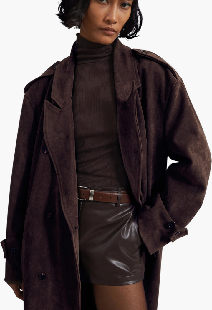 Pembroke Faux Suede Trench - Brown - GLAM MODA