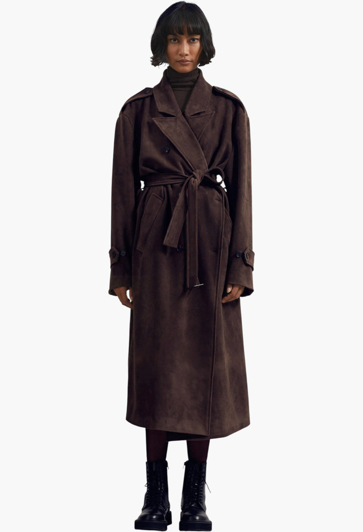 Pembroke Faux Suede Trench - Brown - GLAM MODA
