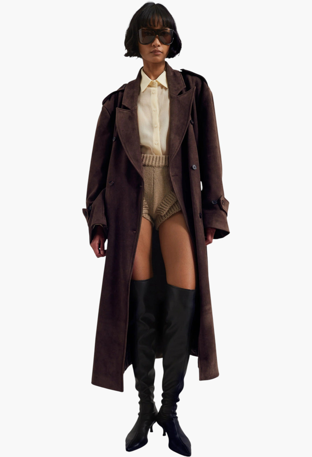 Pembroke Faux Suede Trench - Brown - GLAM MODA