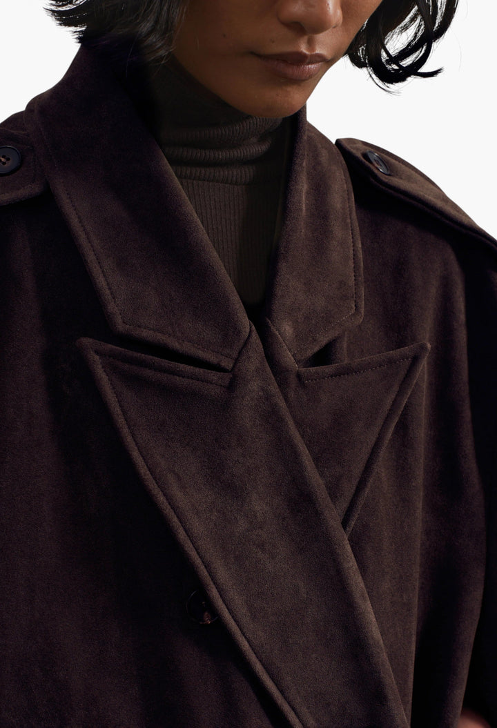 Pembroke Faux Suede Trench - Brown - GLAM MODA