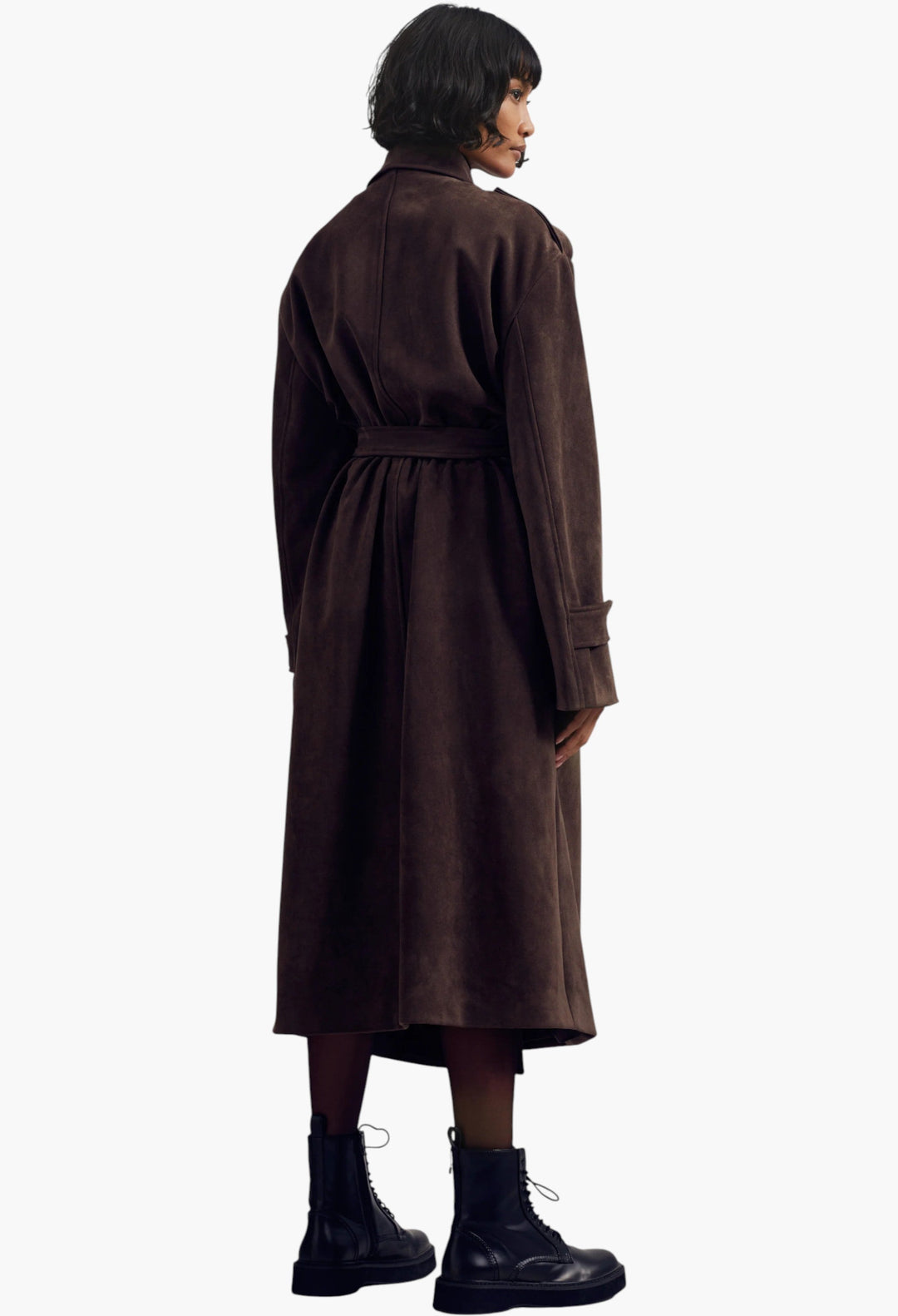 Pembroke Faux Suede Trench - Brown - GLAM MODA
