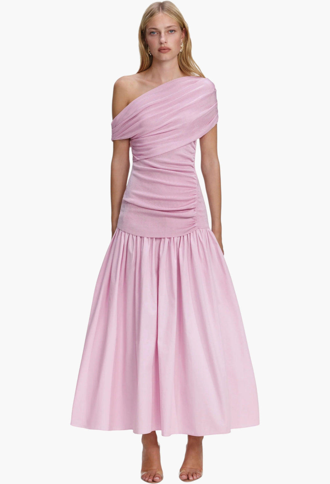 Pink Cotton Draped Knit Midi Dress – Elegant, Comfortable & Perfectly Flattering Fit Pink / 12