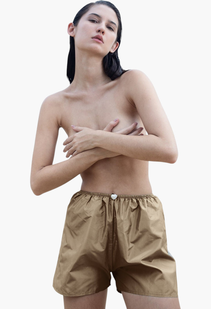 Playa Shorts With Pearl In Gold Silk Shantung - GLAM MODA