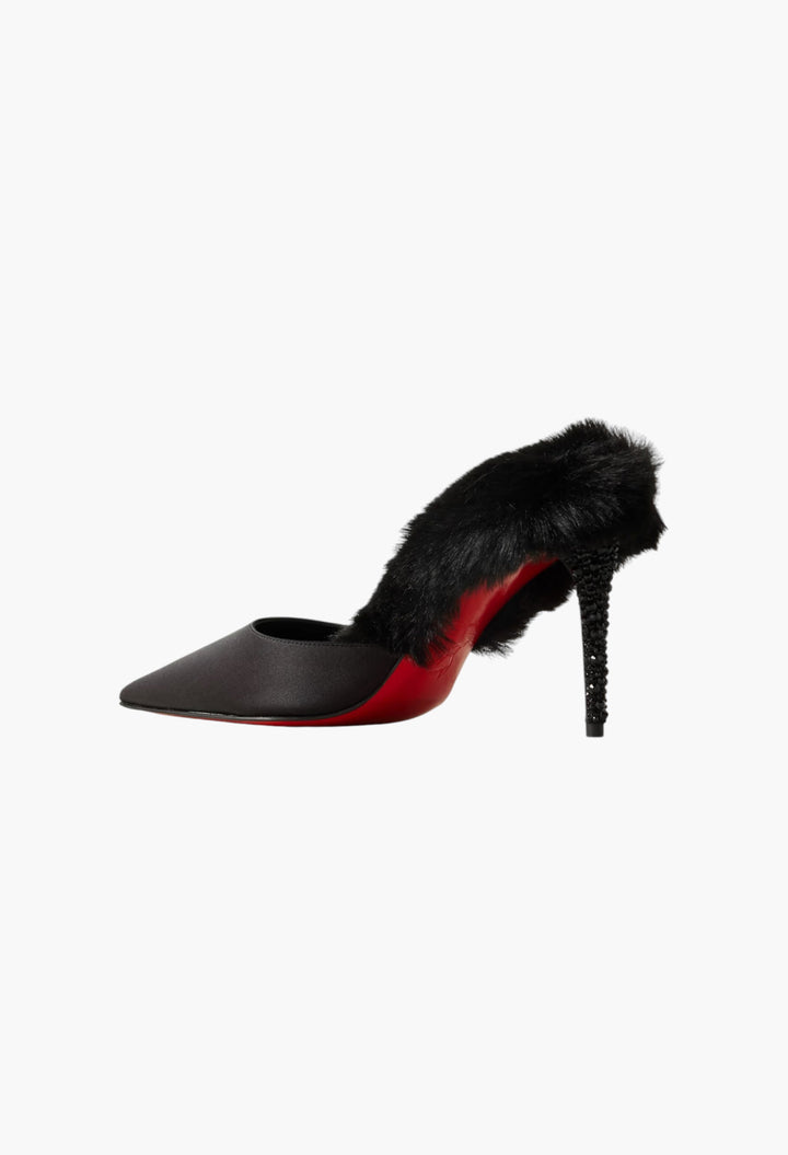 Plush-Trimmed Satin Mules - GLAM MODA