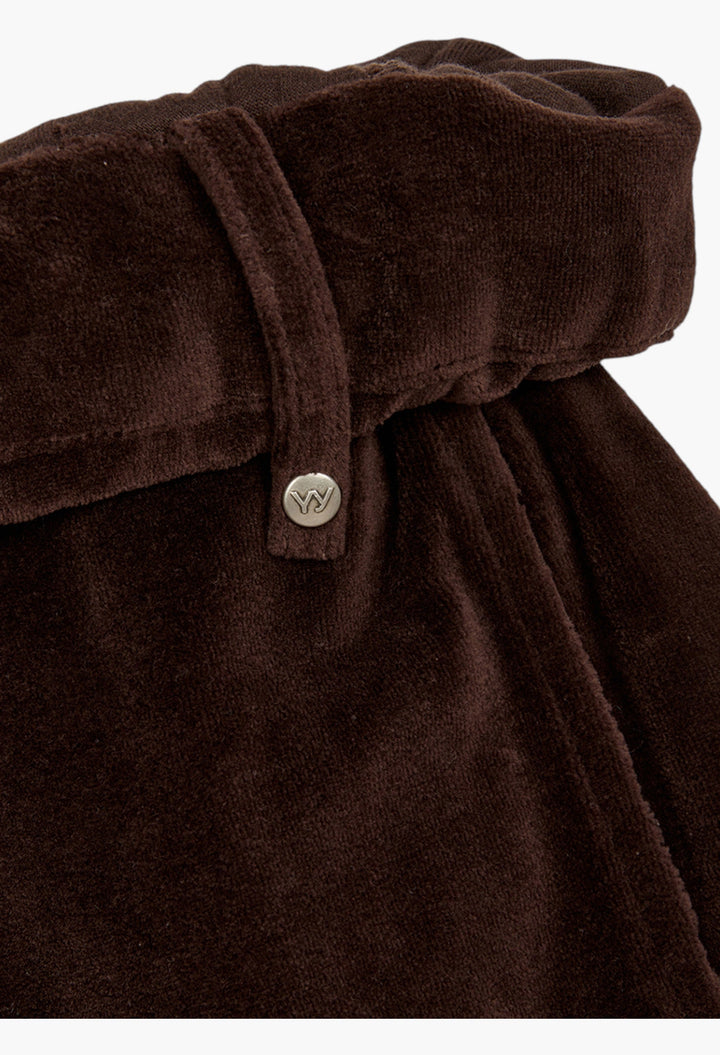Rolled Waist Velour Cargo Pants, Brown - GLAM MODA