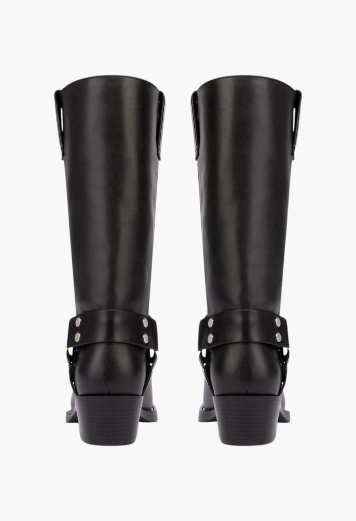 Roxy Boot - Square-Toe Boots In Smooth Black Leather - GLAM MODA