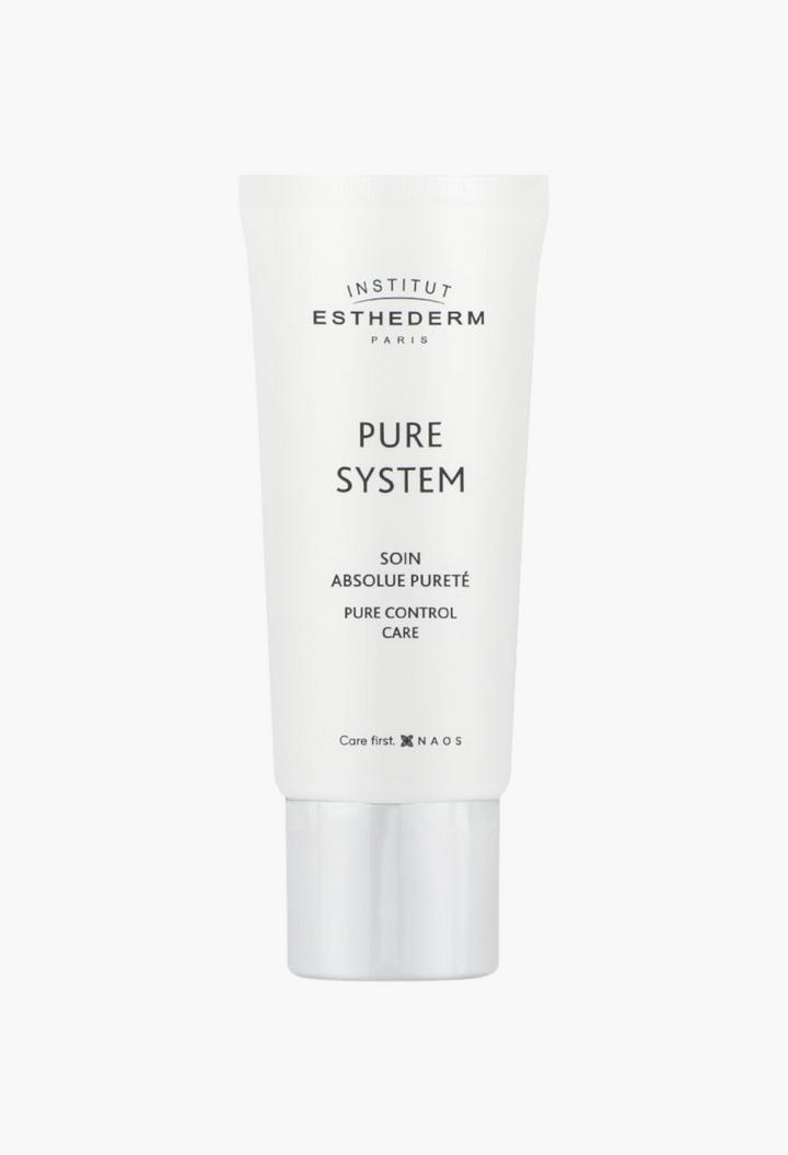 GLAM MODA Institut Esthederm Pure System Pure Control Care Cream in a white squeeze tube for mattifying oily skin.