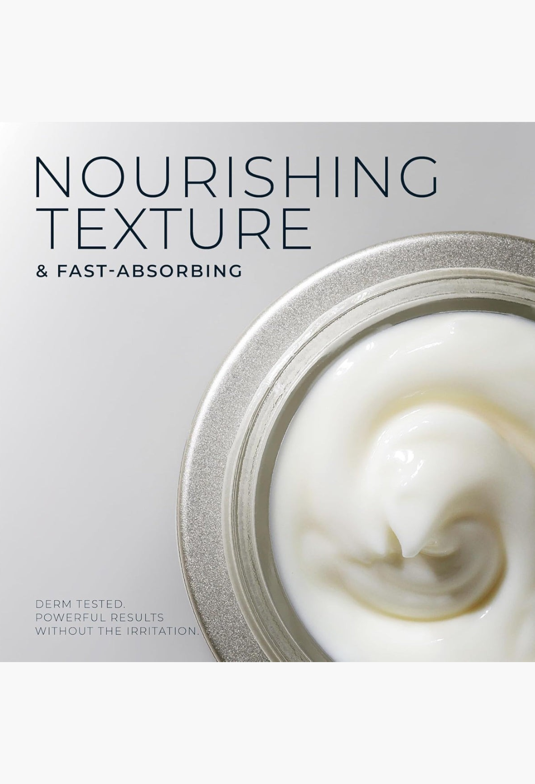 GLAM MODA Retinol Correxion Max Hydration Cream with a smooth white nourishing texture in a silver jar