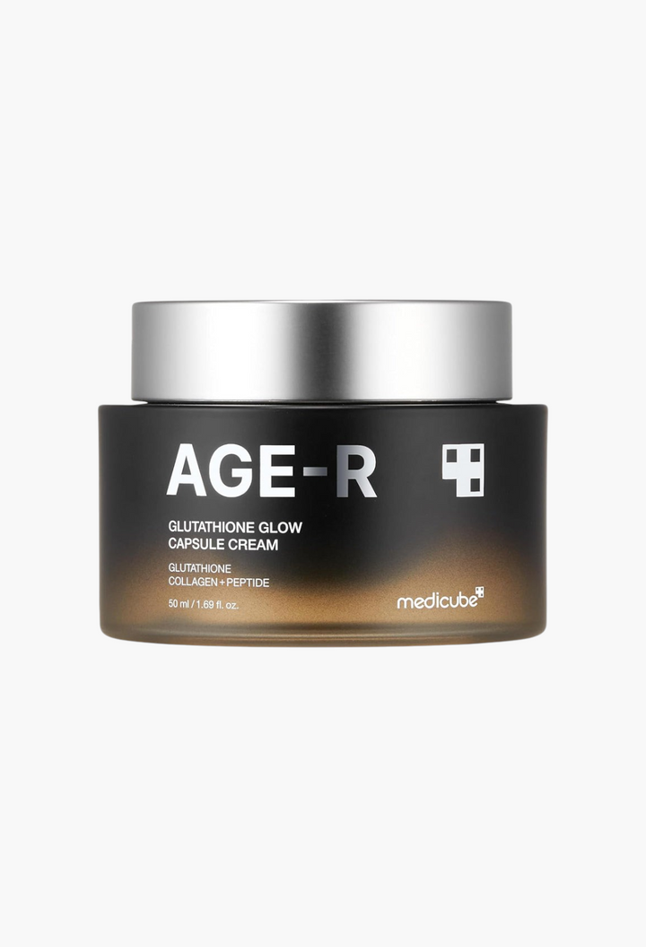 GLAM MODA AGE-R Glutathione Glow Capsule Cream in a black and gold jar for brightening and radiant skin.
