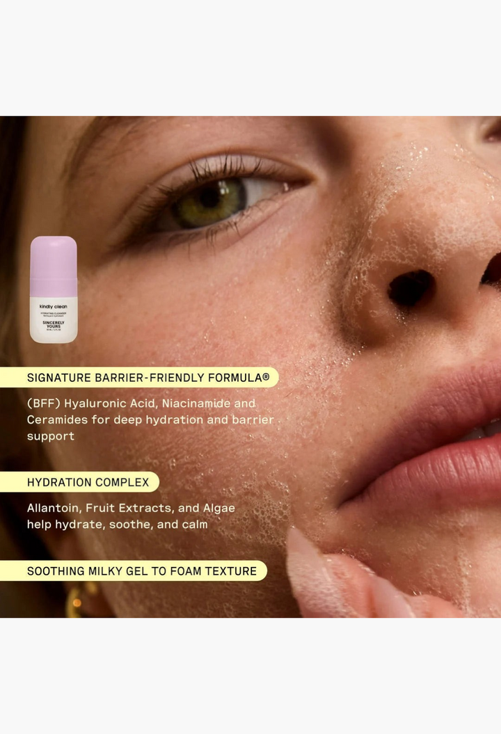 GLAM MODA P.S. Travel Twins mini cleanser with milky foam texture on skin for sensitive barrier support
