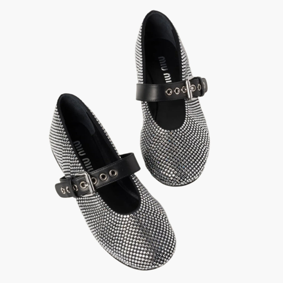 Satin Ballerinas With Crystals - GLAM MODA