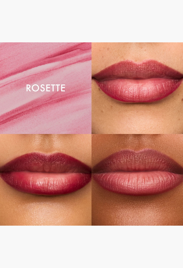 GLAM MODA Flushed Lip Stain in Rosette shade showing soft pink pigment swatch and application on lips