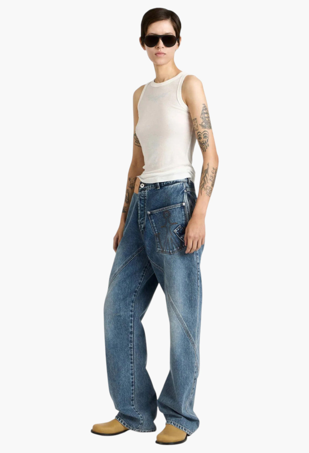 Twisted Workwear Jeans In Mid Blue - GLAM MODA