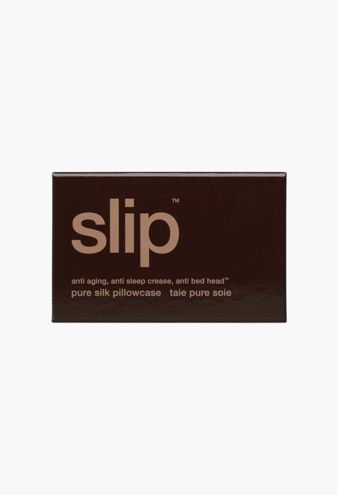 GLAM MODA Slip pure silk queen pillowcase in chocolate brown packaging for anti-aging and hair protection