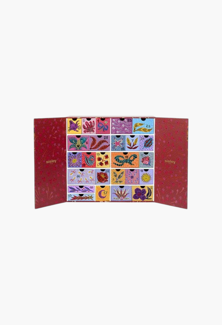 GLAM MODA Sisley 2026 advent calendar with colourful floral illustrations and numbered drawers for beauty products.