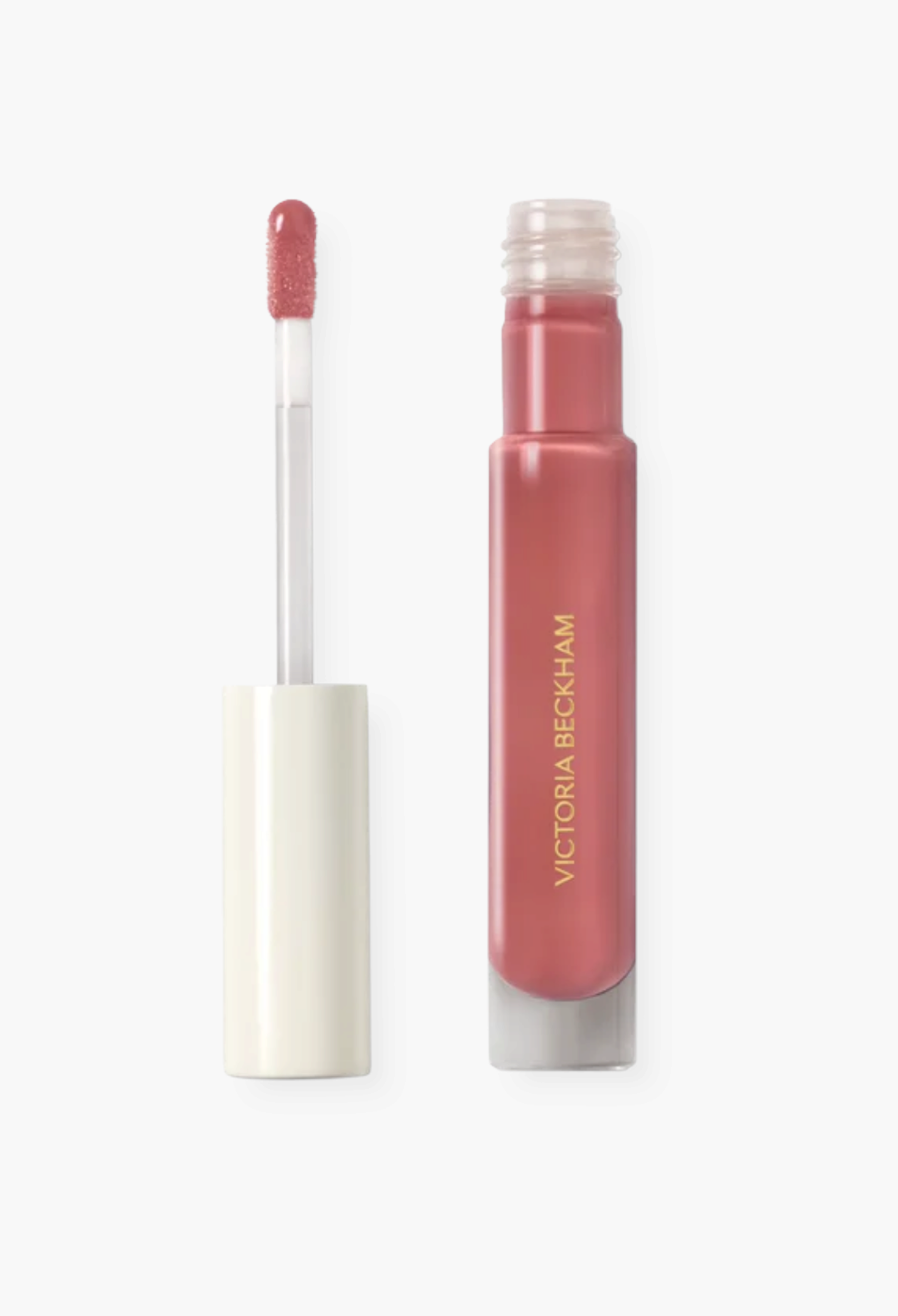 GLAM MODA Posh Gloss high-shine lip gloss in a dusty rose shade with a doe-foot applicator and sleek tube packaging.