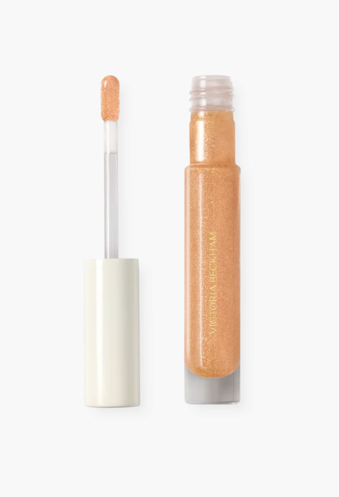 GLAM MODA Posh Gloss high-shine lip gloss in a shimmering peach shade with doe foot applicator