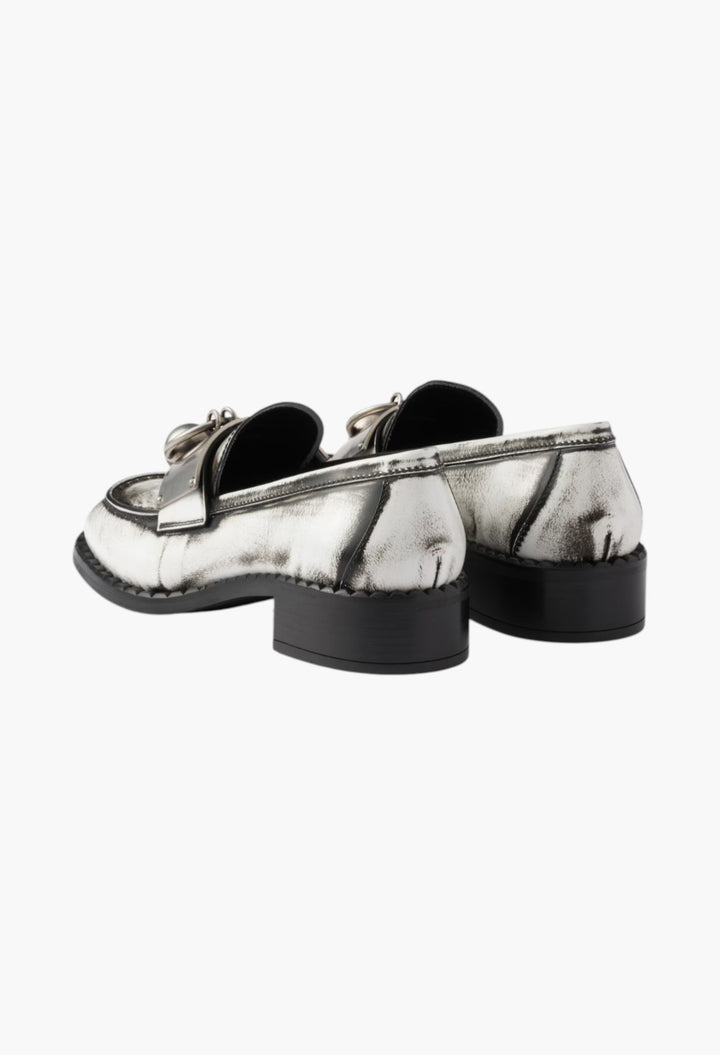 White - Brushed Leather Loafers With Metal Details - GLAM MODA