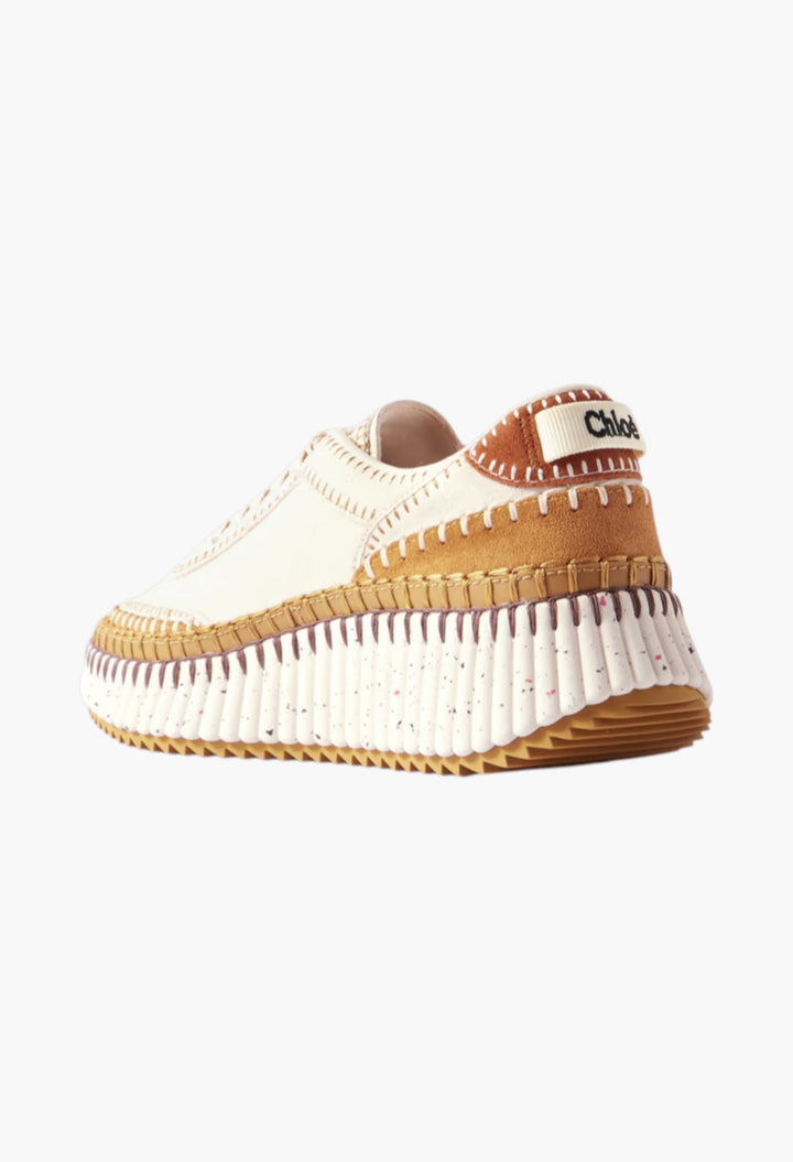 White - Nama Embroidered Leather-Trimmed Suede Sneakers - GLAM MODA