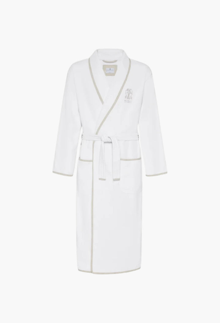Cotton Terrycloth Bathrobe With Linen Trims - GLAM MODA