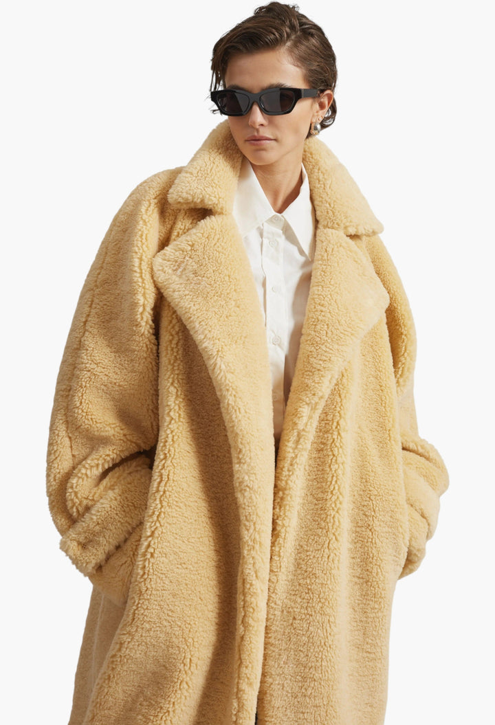 Gresham Faux Shearling Robe Coat - Yellow - GLAM MODA