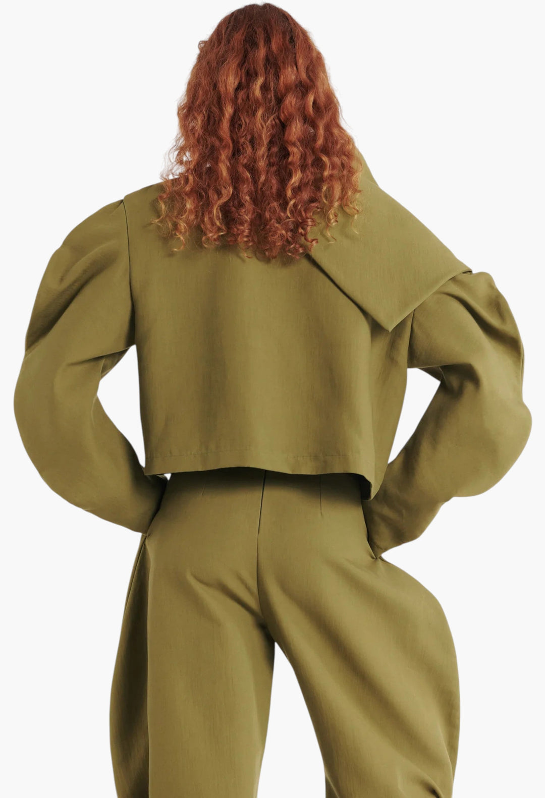 Draped Collar Top Khaki Green - GLAM MODA