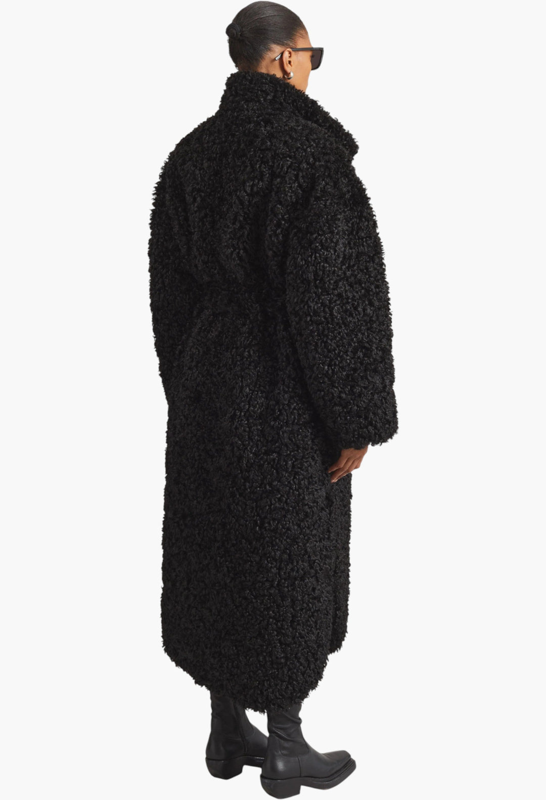 Ravello Faux Shearling Robe Coat - Black - GLAM MODA