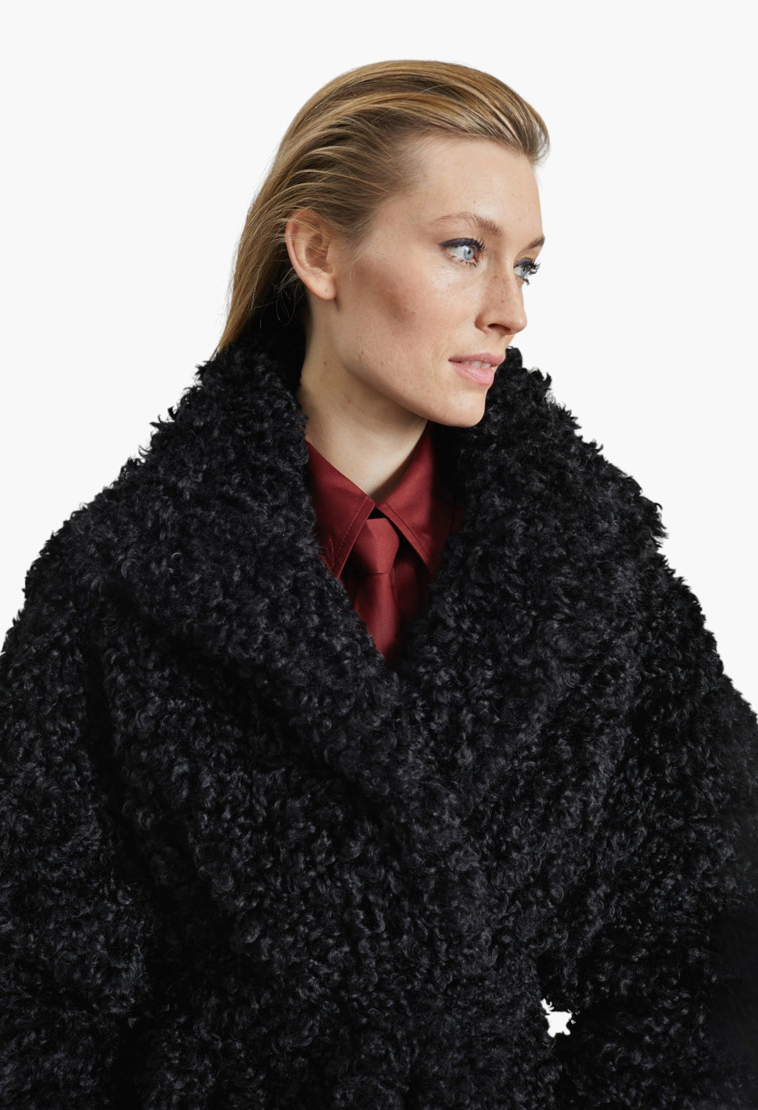 Ravello Faux Shearling Robe Coat - Black - GLAM MODA