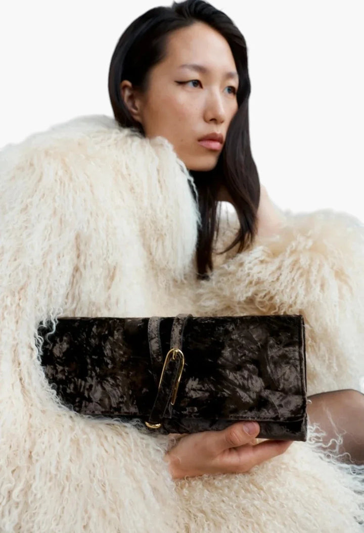 Belted Clutch Black Croc