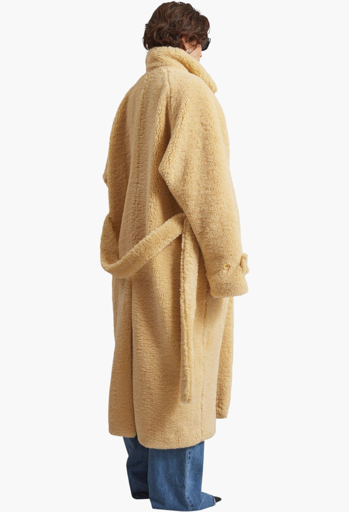 Gresham Faux Shearling Robe Coat - Yellow - GLAM MODA