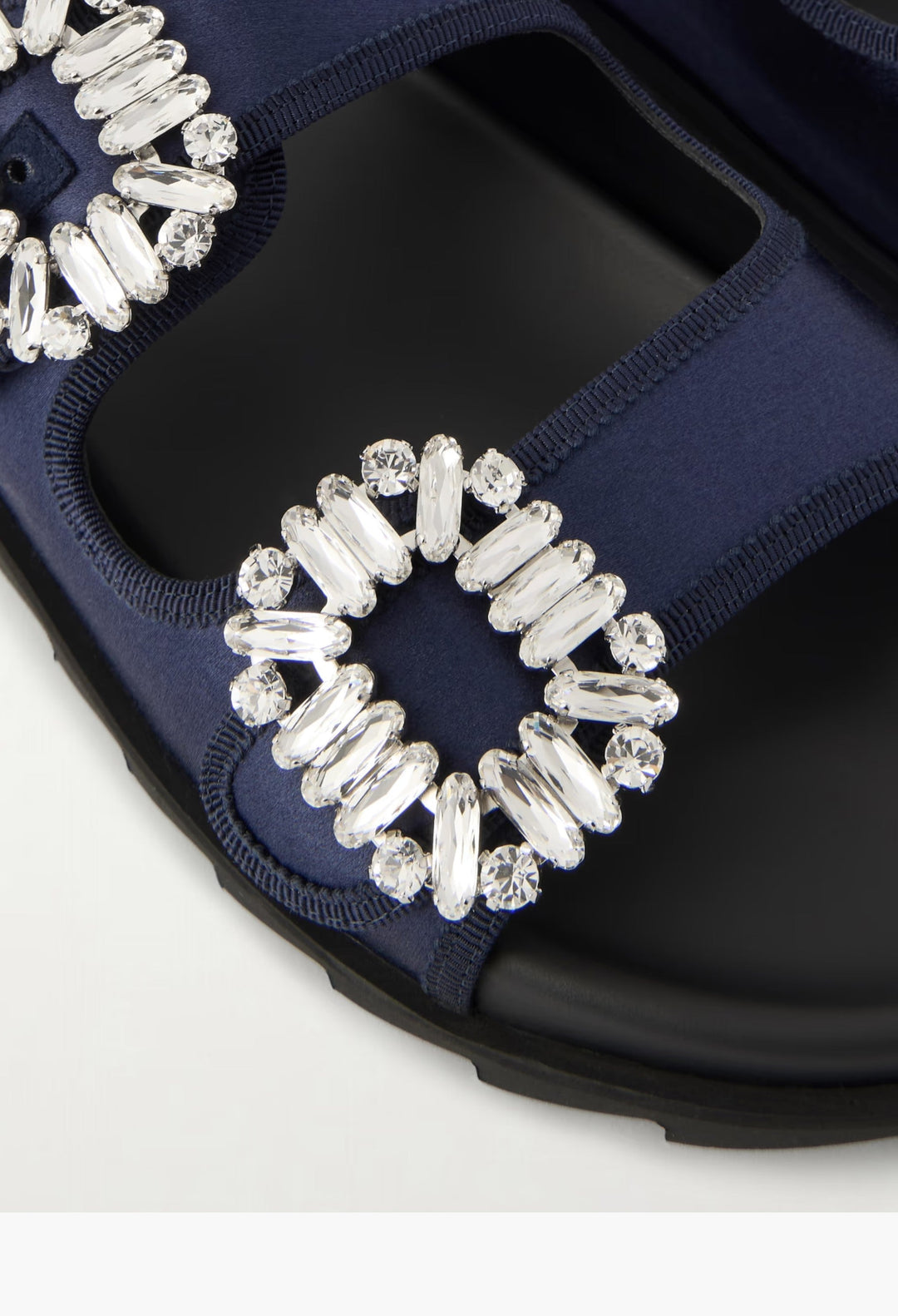 Slidy Viv Crystal-Embellished Grosgrain-Trimmed Satin Slides - GLAM MODA