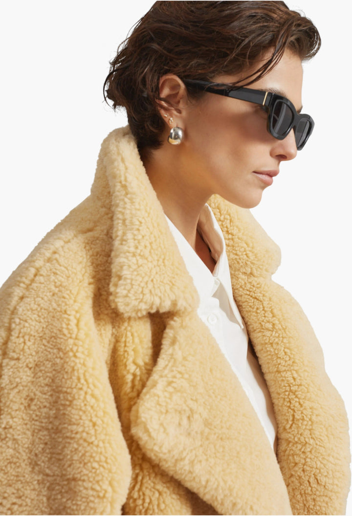 Gresham Faux Shearling Robe Coat - Yellow - GLAM MODA