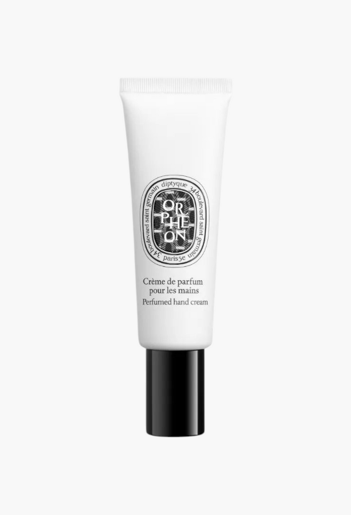 GLAM MODA Orphéon perfumed hand cream in a white tube with a black cap, featuring the iconic Diptyque label design.