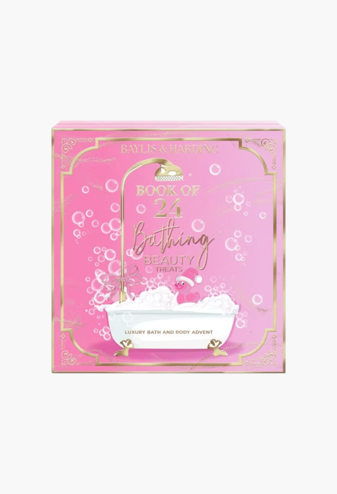 GLAM MODA Baylis & Harding 24-day beauty advent calendar in pink with gold astrological details and bath illustrations