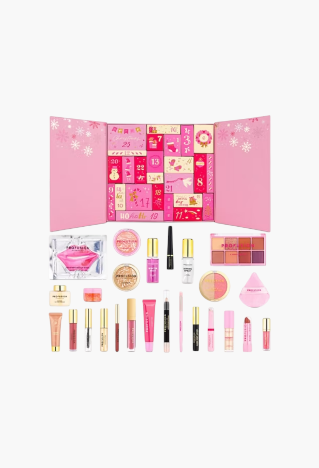 GLAM MODA Profusion 25 Days Of Festive Glow beauty advent calendar with makeup products and accessories