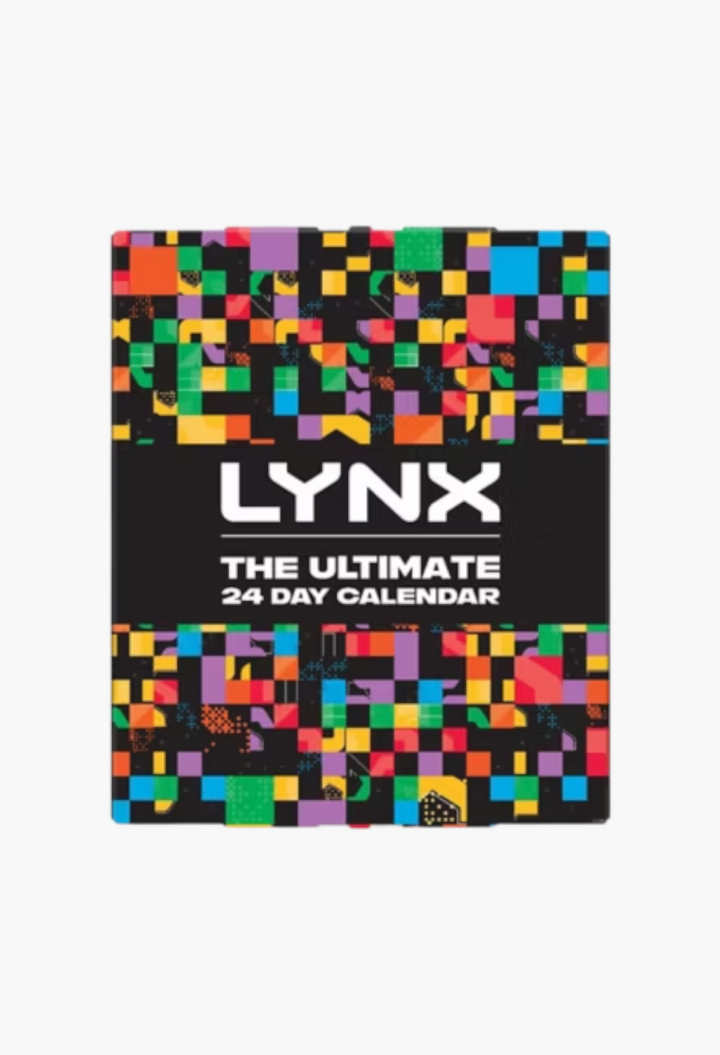 GLAM MODA Lynx 24-day advent calendar gift set with a colourful geometric pattern and black central branding.