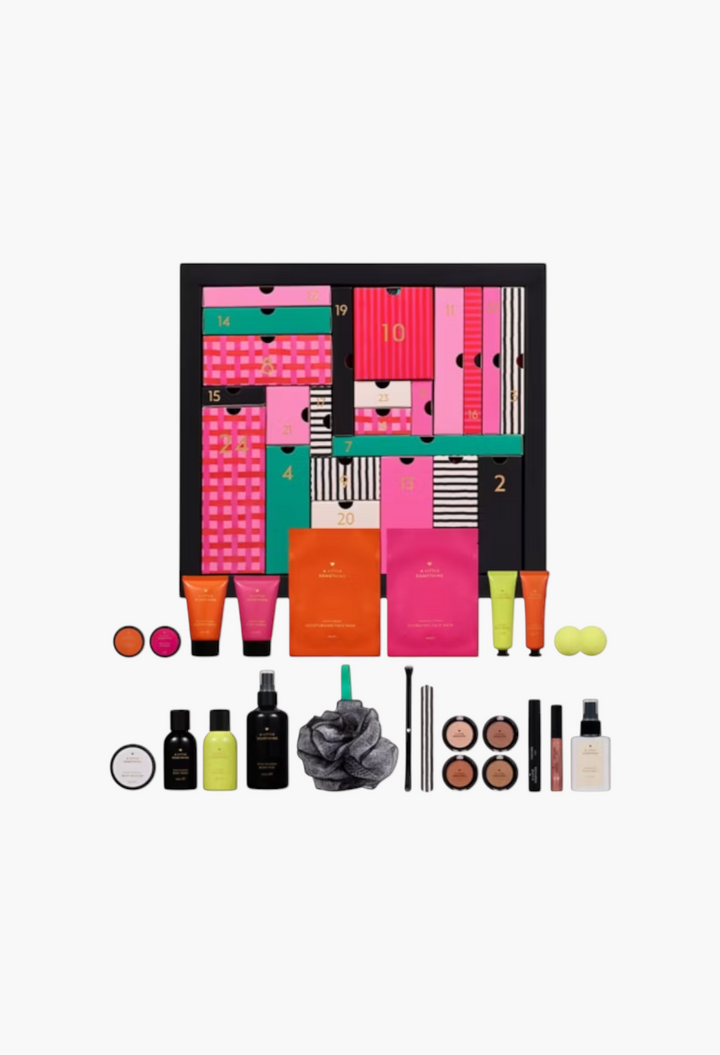 GLAM MODA A Little Something Advent Calendar featuring 24 beauty and body care treats in a colourful gift box.