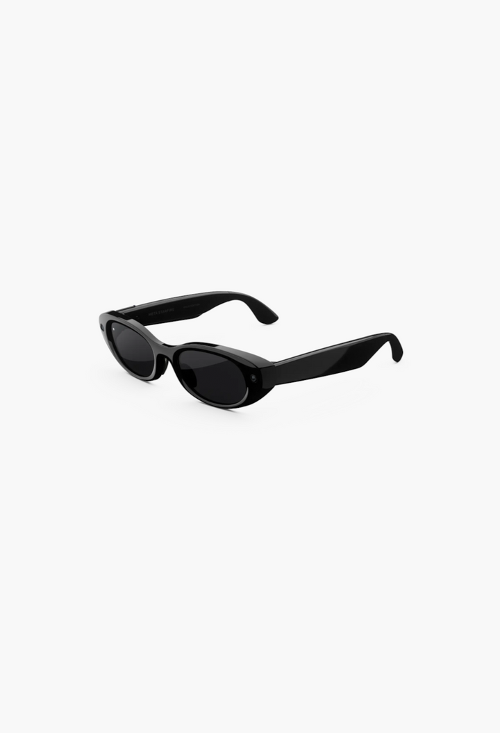 GLAM MODA Starfire Kylie Edition smart glasses in glossy black with a slim oval frame and integrated camera technology.