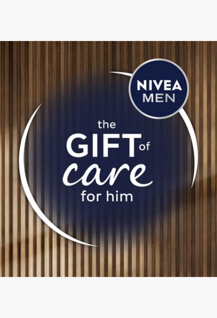 GLAM MODA NIVEA MEN advent calendar gift box featuring The Gift of Care for him branding on a wooden background.