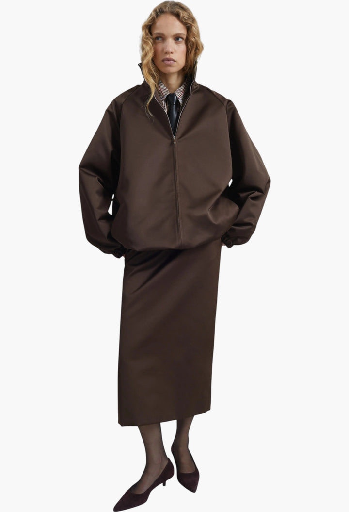 Baxter Satin Track Jacket - Brown - GLAM MODA