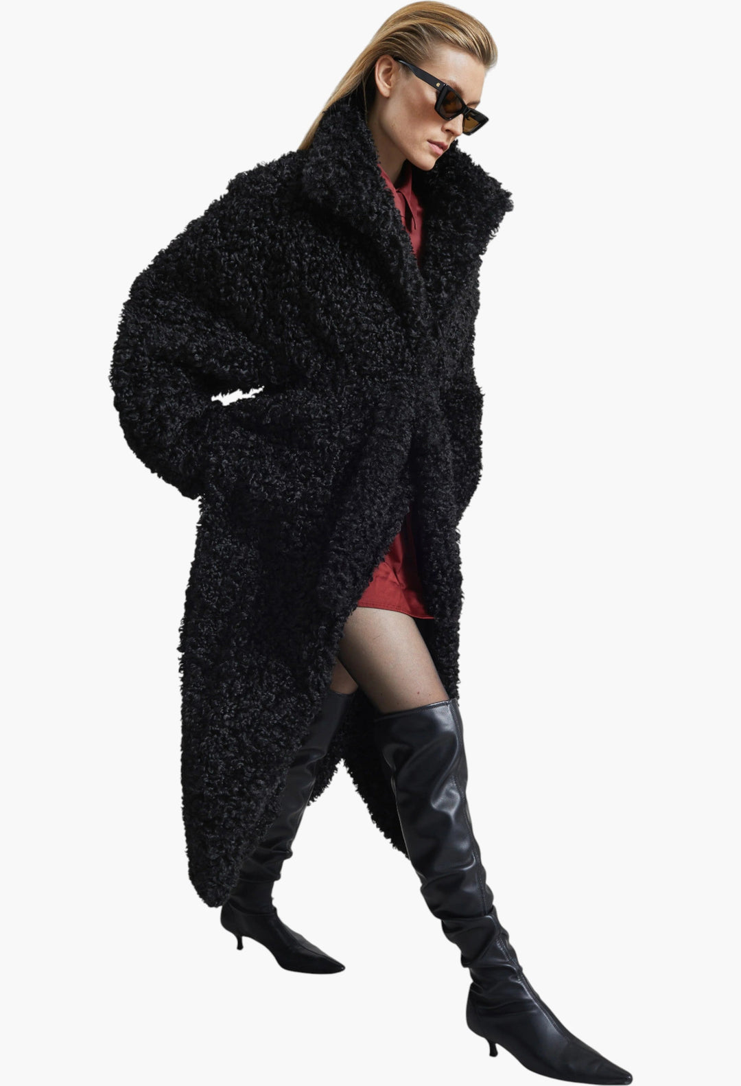 Ravello Faux Shearling Robe Coat - Black - GLAM MODA