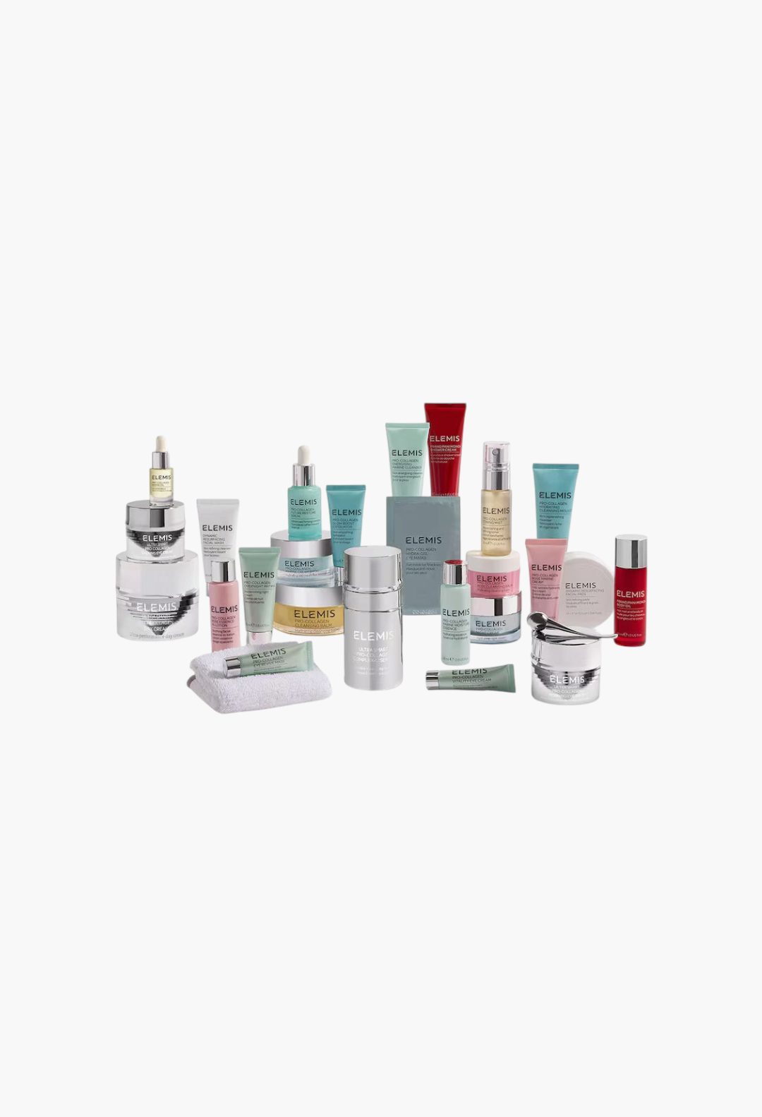 GLAM MODA Elemis skincare advent calendar set featuring 25 assorted Pro-Collagen creams, serums, and cleansers.