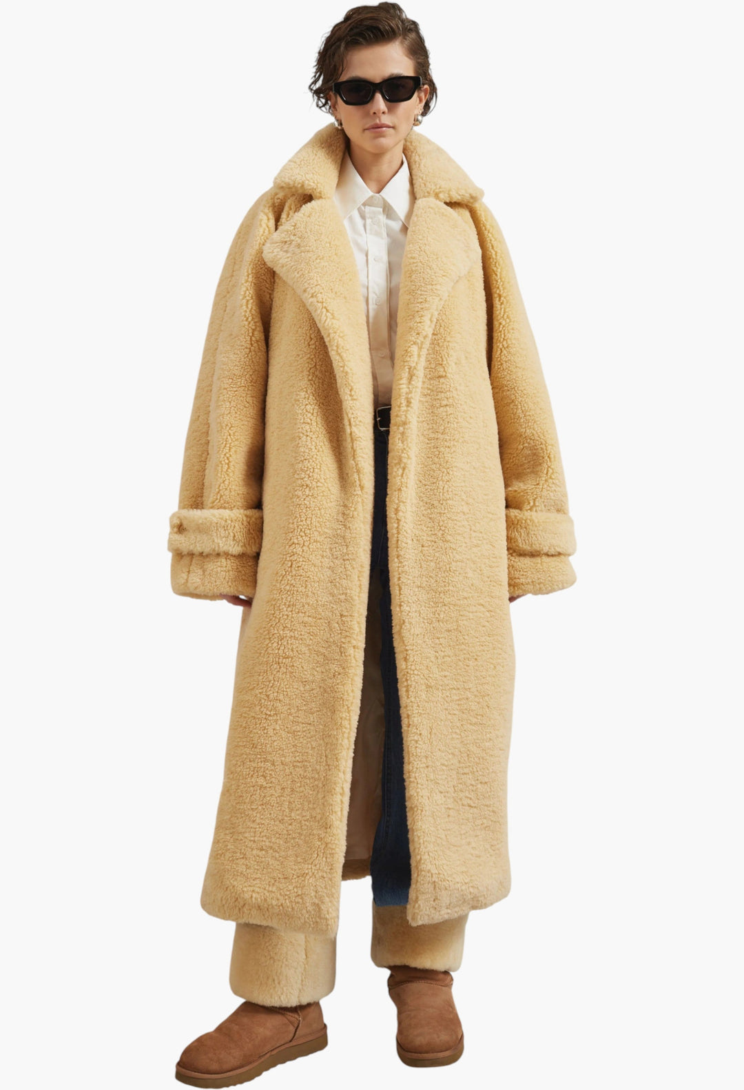 Gresham Faux Shearling Robe Coat - Yellow - GLAM MODA
