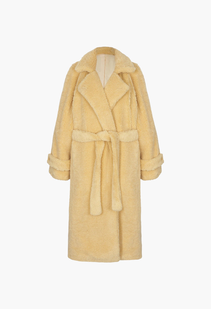 Gresham Faux Shearling Robe Coat - Yellow - GLAM MODA