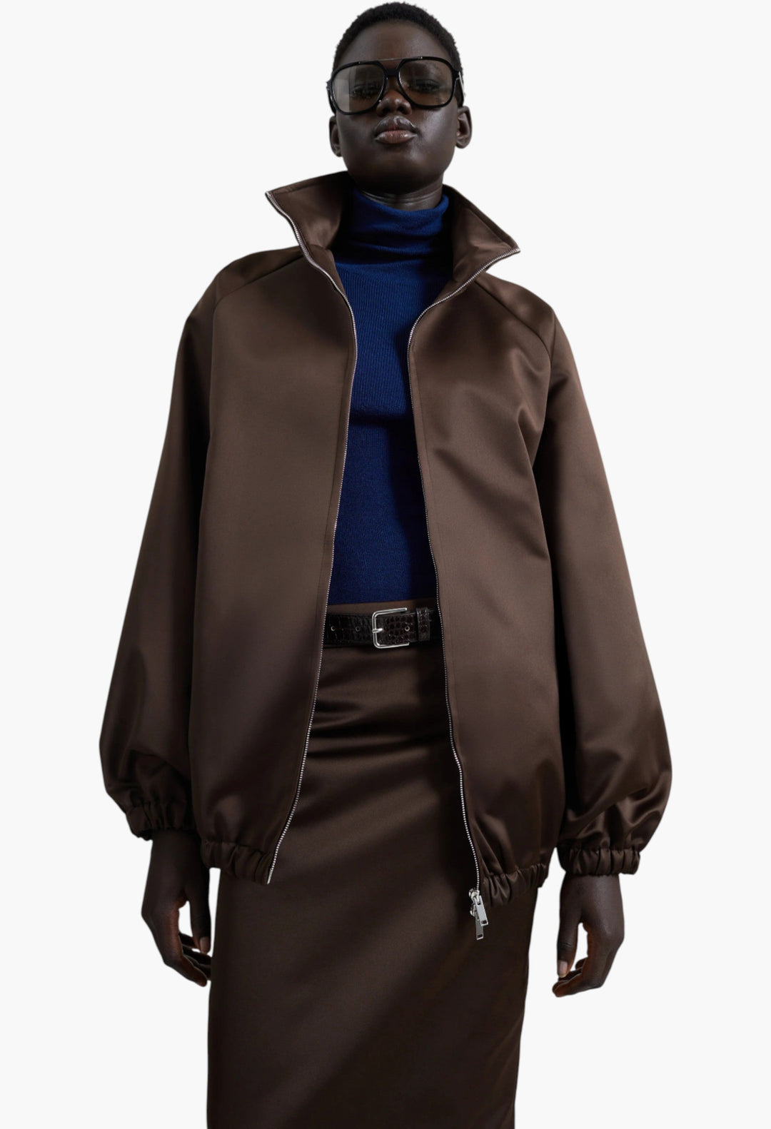 Baxter Satin Track Jacket - Brown - GLAM MODA