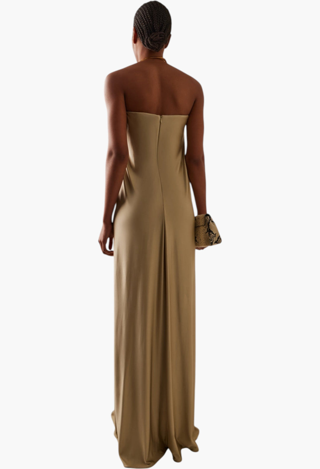 slinky jersey hardware detail strapless maxi dress OhPolly Slinky Jersey Hardware Detail Strapless Maxi Dress in Buttercream