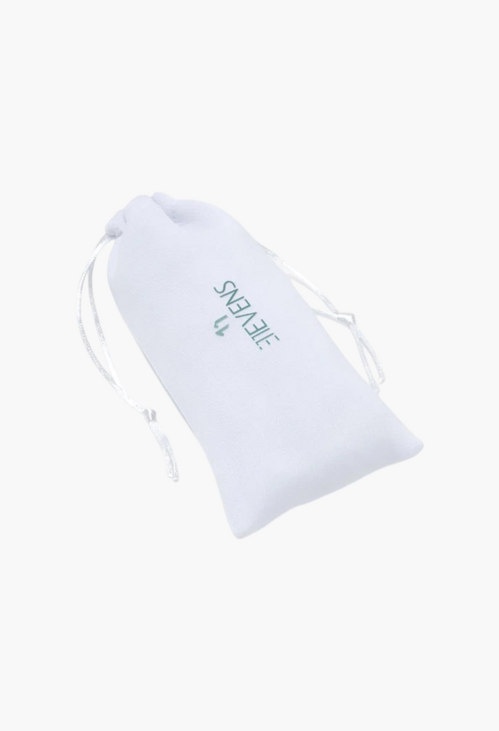 GLAM MODA white fabric drawstring pouch for Ellevens sunglasses with brand logo printed on the front